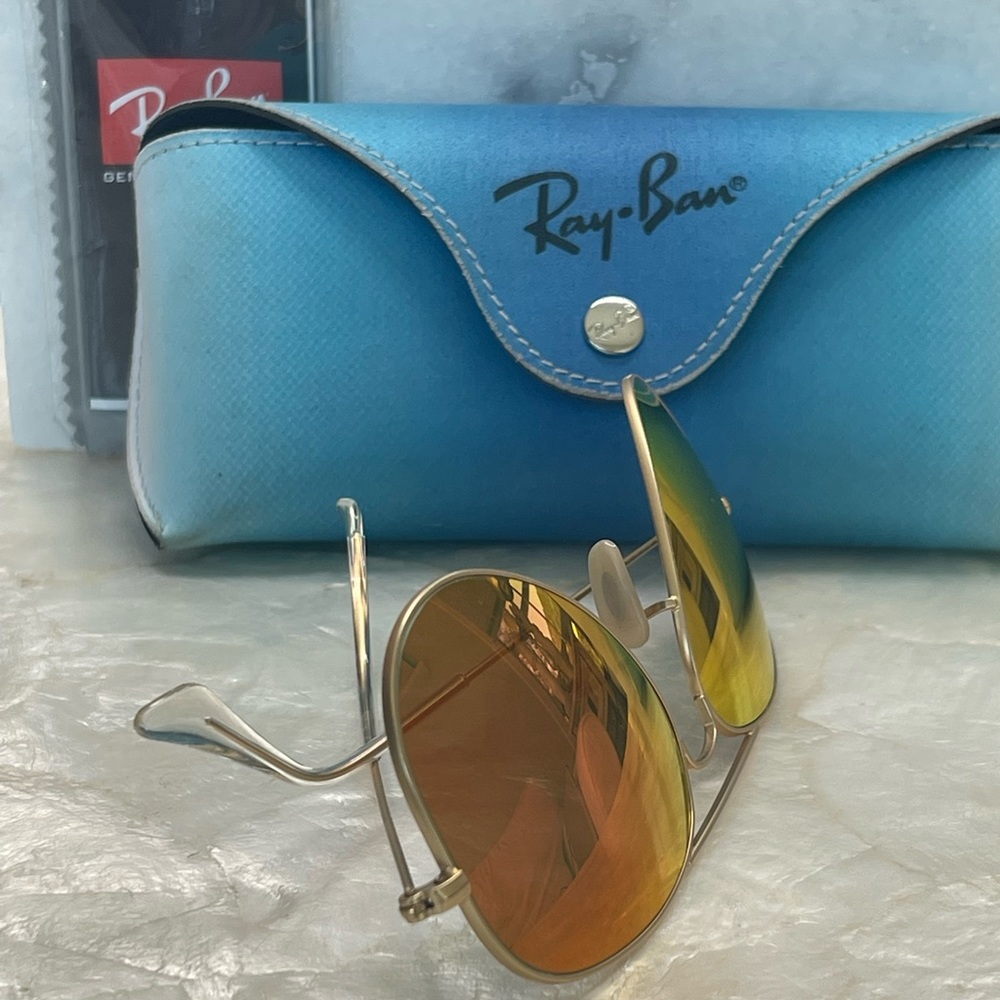 Ray Ban Aviator Orange/Pink mirror Polarized Sunglasses - Picture 10 of 15